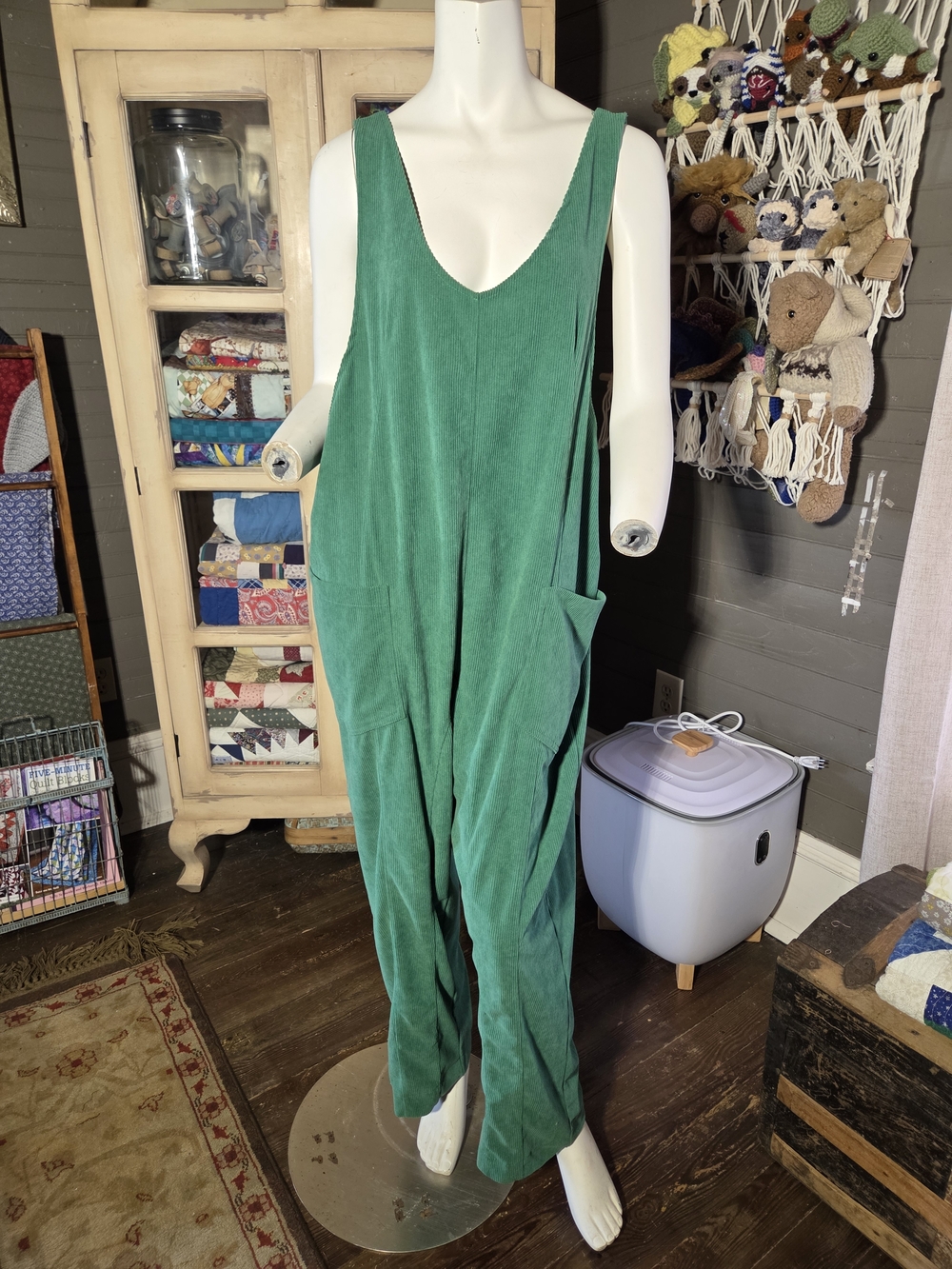 Green Relaxed Corderoy Jumpsuit